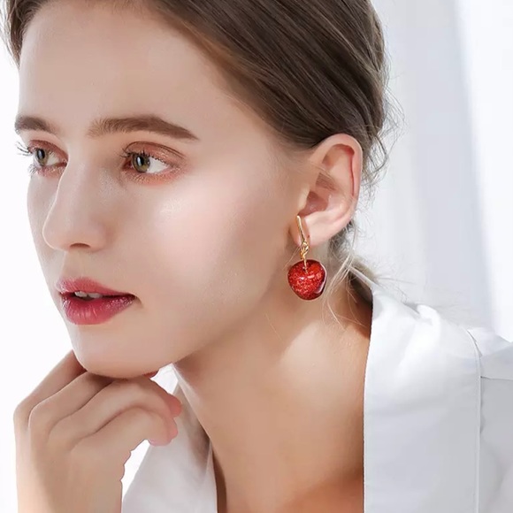 πRed Sparkling Cherry Stud Earrings - Picture 5 of 17